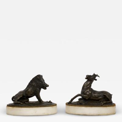 19th Century Pair of Bronze Paperweights Il Porcellino Wounded Stag 
