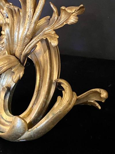 19th Century Pair of Dore Bronze Chenets Andirons Signed Bird with Man and Woman