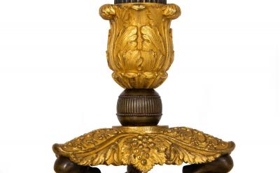 19th Century Pair of French Charles X Gilt Patinated Bronze Candlesticks