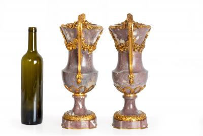 19th Century Pair of French Louis XVI Style Antique Bronze Violet Marble Vases