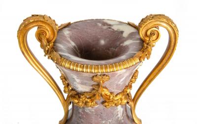 19th Century Pair of French Louis XVI Style Antique Bronze Violet Marble Vases