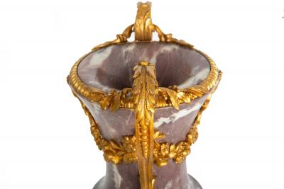 19th Century Pair of French Louis XVI Style Antique Bronze Violet Marble Vases