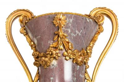 19th Century Pair of French Louis XVI Style Antique Bronze Violet Marble Vases