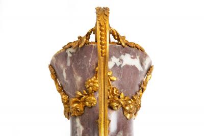 19th Century Pair of French Louis XVI Style Antique Bronze Violet Marble Vases