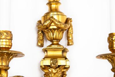 19th Century Pair of French Louis XVI Style Two Light Wall Sconces Candelabra