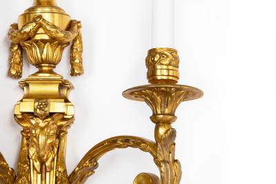 19th Century Pair of French Louis XVI Style Two Light Wall Sconces Candelabra