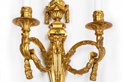 19th Century Pair of French Louis XVI Style Two Light Wall Sconces Candelabra