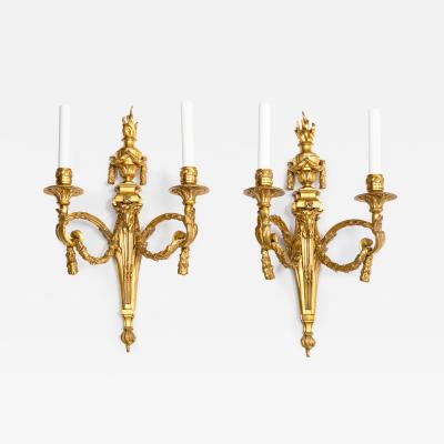 19th Century Pair of French Louis XVI Style Two Light Wall Sconces Candelabra