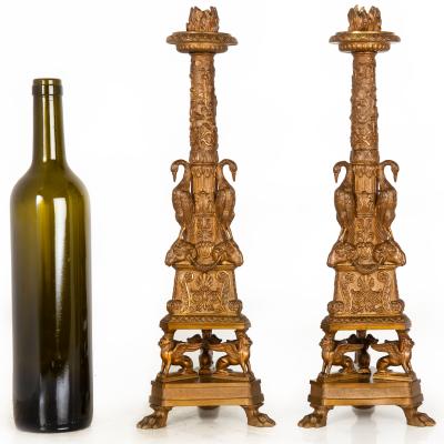 19th Century Pair of Italian Grand Tour Antique Bronze Candlesticks