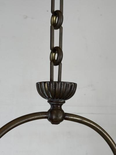 19th Century Patinated Brass and Stained Glass Victorian Hall Lantern
