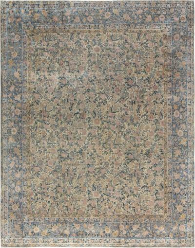 19th Century Persian Kirman Floral Handwoven Wool Rug