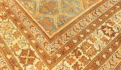 19th Century Persian Malayer Orange Rust Brown and Cool Blue Grey Wool Runner