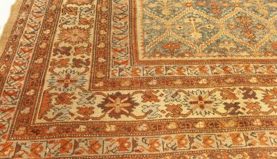 19th Century Persian Malayer Orange Rust Brown and Cool Blue Grey Wool Runner