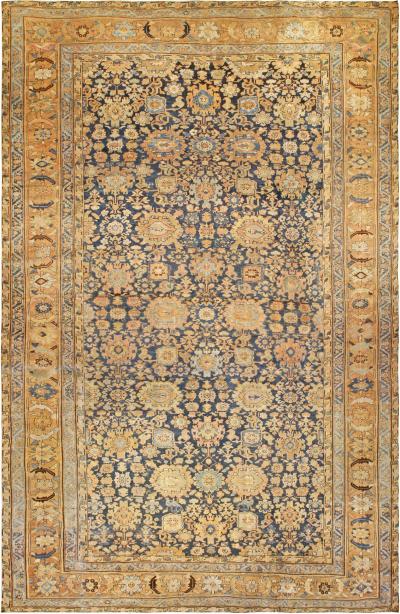 19th Century Persian Sultanabad Blue Brown Handmade Wool Rug