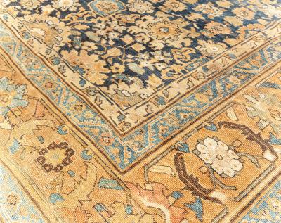 19th Century Persian Sultanabad Blue Brown Handmade Wool Rug
