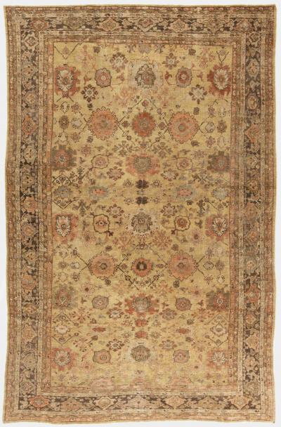 19th Century Persian Sultanabad Botanic Handmade Wool Rug