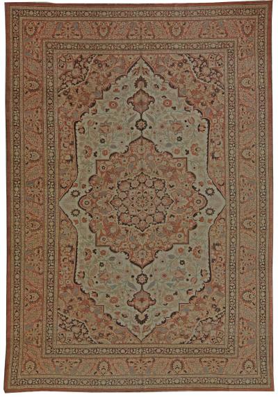 19th Century Persian Tabriz Beige Brown and Terracotta Red Rug