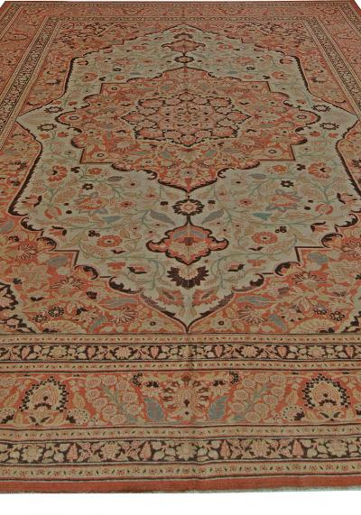 19th Century Persian Tabriz Beige Brown and Terracotta Red Rug