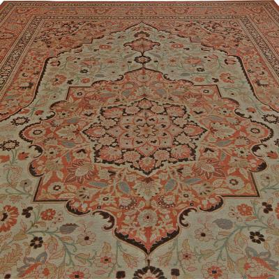 19th Century Persian Tabriz Beige Brown and Terracotta Red Rug