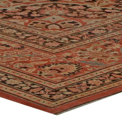 19th Century Persian Tabriz Beige Brown and Terracotta Red Rug
