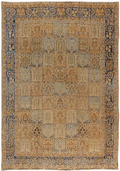 19th Century Persian Tabriz Botanic Handwoven Wool Rug