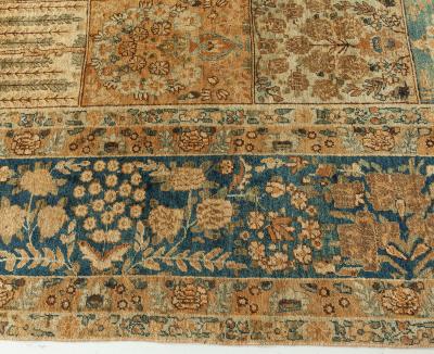 19th Century Persian Tabriz Botanic Handwoven Wool Rug