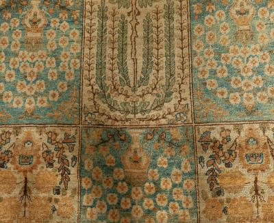 19th Century Persian Tabriz Botanic Handwoven Wool Rug