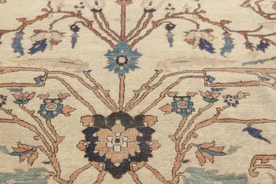 19th Century Persian Tabriz Cream Brown Gray and Black Handwoven Wool Rug