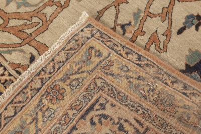19th Century Persian Tabriz Cream Brown Gray and Black Handwoven Wool Rug
