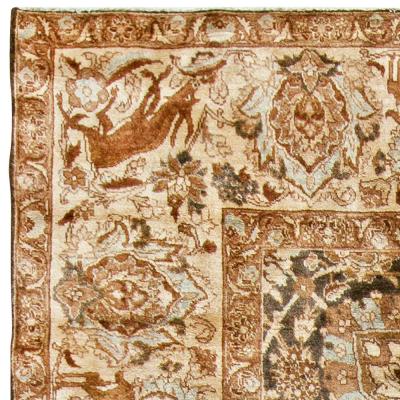 19th Century Persian Tabriz Dark Brown Beige and Blue Handwoven Wool Rug