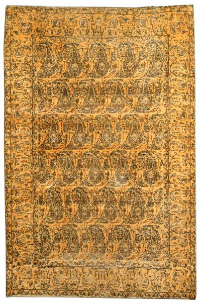 19th Century Persian Tabriz Honey Yellow and Black Handwoven Wool Rug