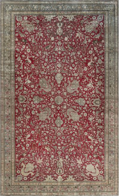 19th Century Persian Tabriz Red Hand Knotted Wool Carpet