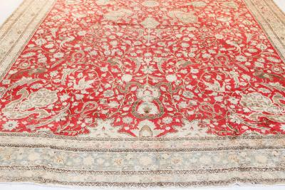 19th Century Persian Tabriz Red Hand Knotted Wool Carpet