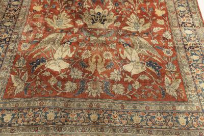19th Century Persian Tabriz Silk Red and Navy Blue Rug