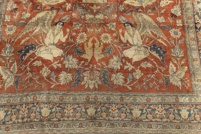 19th Century Persian Tabriz Silk Red and Navy Blue Rug