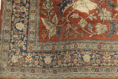 19th Century Persian Tabriz Silk Red and Navy Blue Rug