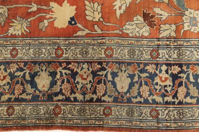 19th Century Persian Tabriz Silk Red and Navy Blue Rug