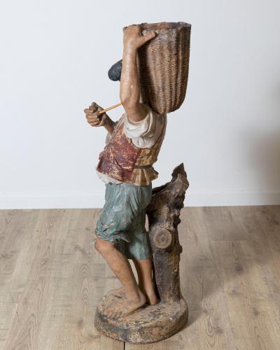 19th Century Polychrome Painted Metal Figure of a Boy with Basket
