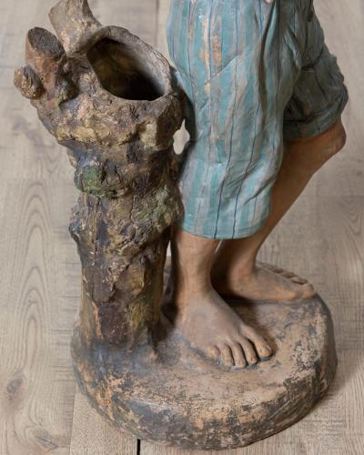 19th Century Polychrome Painted Metal Figure of a Boy with Basket