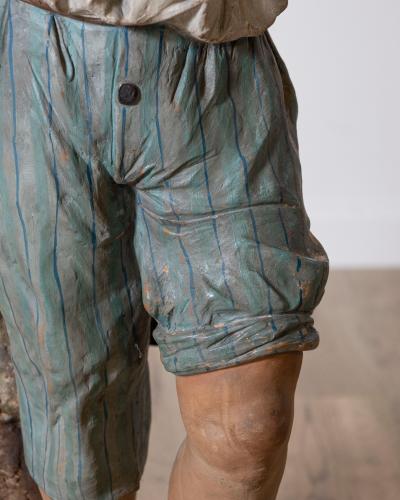 19th Century Polychrome Painted Metal Figure of a Boy with Basket