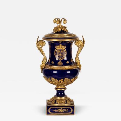 19th Century Porcelain Serves Vase In Magnificent Cobalt Blue Ormolu c 1846