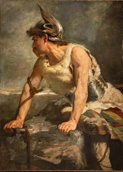 19th Century Portrait of a Germanic Warrior Chief Wearing a Winged Helmet