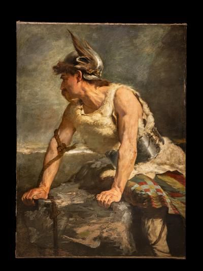 19th Century Portrait of a Germanic Warrior Chief Wearing a Winged Helmet