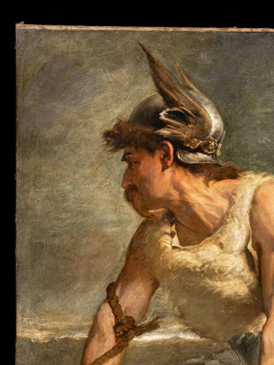 19th Century Portrait of a Germanic Warrior Chief Wearing a Winged Helmet