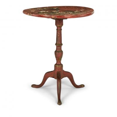 19th Century Red Lacquered Chinoiserie Tilt Top Side Table