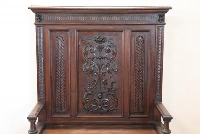 19th Century Renaissance Style Carved Walnut Antique Bench