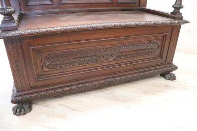 19th Century Renaissance Style Carved Walnut Antique Bench