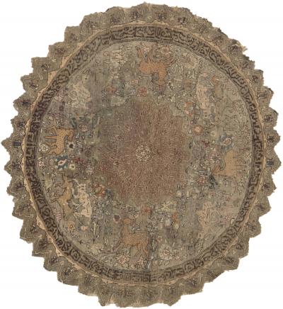 19th Century Round Turkish Silk and Metal Thread Rug