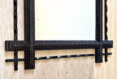 19th Century Rural Tramp Art Wall Mirror Basswood Hand Carved AT circa 1890