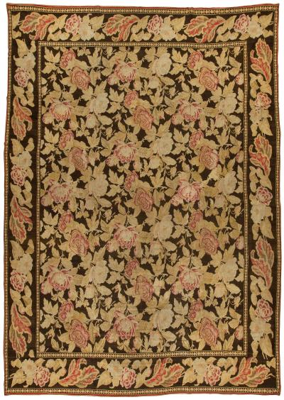 19th Century Russian Bessarabian Beige Botanic Handmade Wool Rug